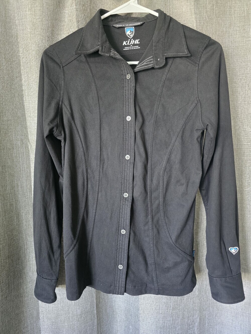 Kuhl Black Fleece Collared Button Down Shirt Size S Flattering